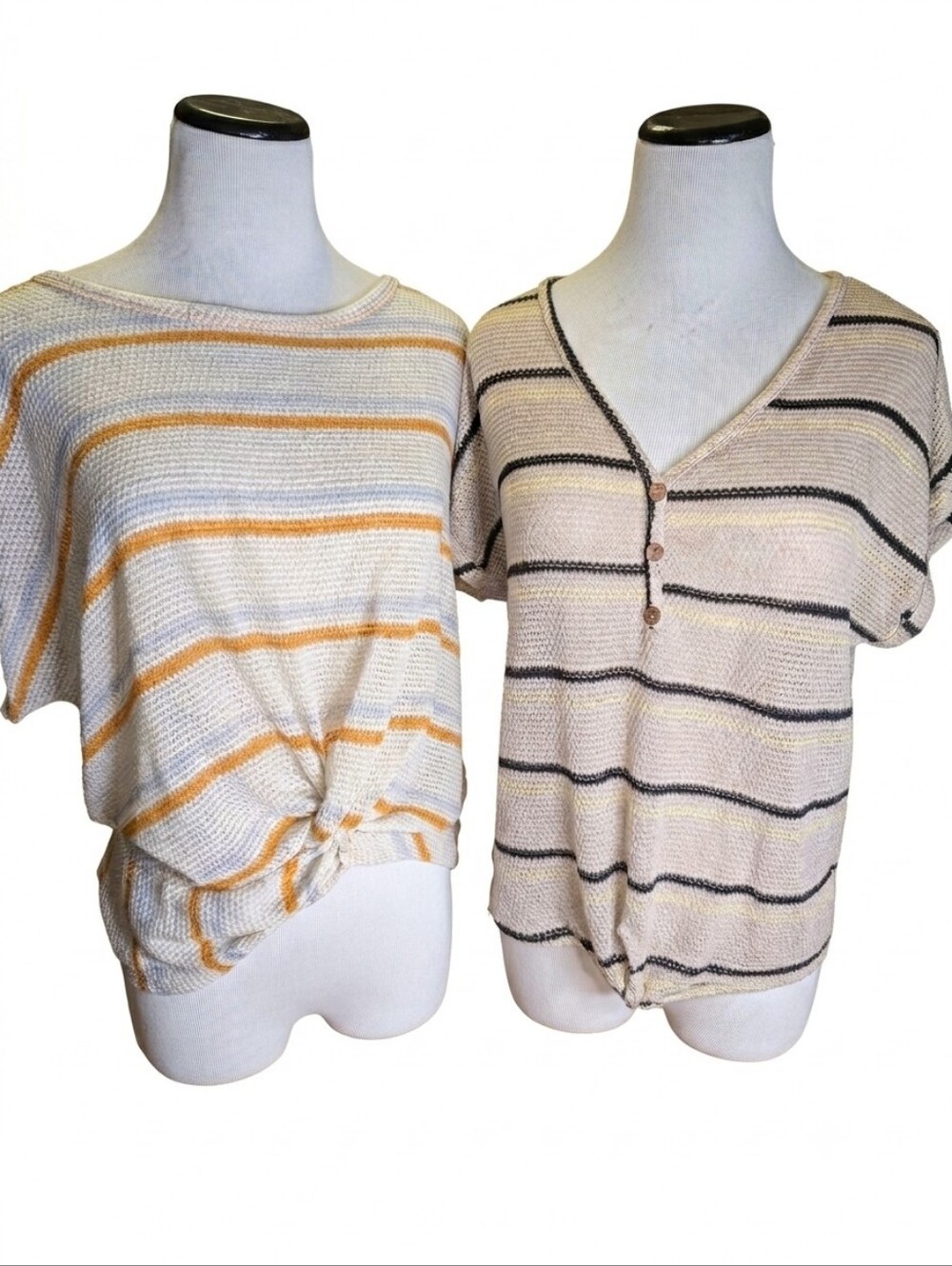 BUNDLE Love Wins 2 Styles Women's Striped Knit Short Sleeve Blouse M